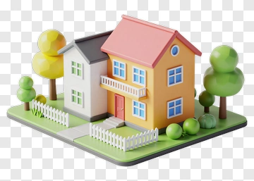 3D House With Garden And Trees PNG