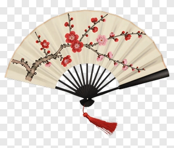 Decorative Fan With Cherry Blossom Design PNG