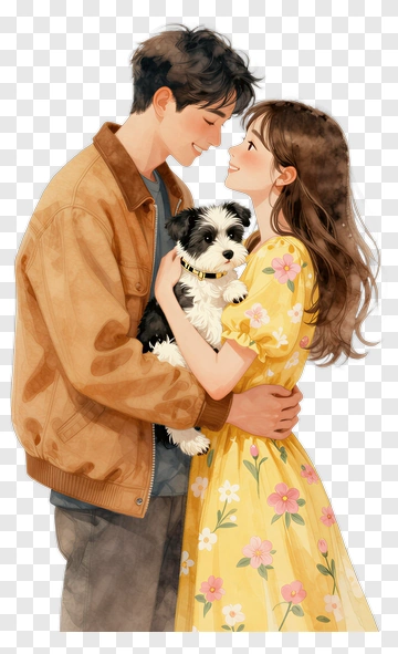 Couple Holding A Small Dog PNG