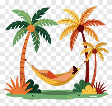 Man Relaxing In A Hammock Surrounded By Palm Trees PNG