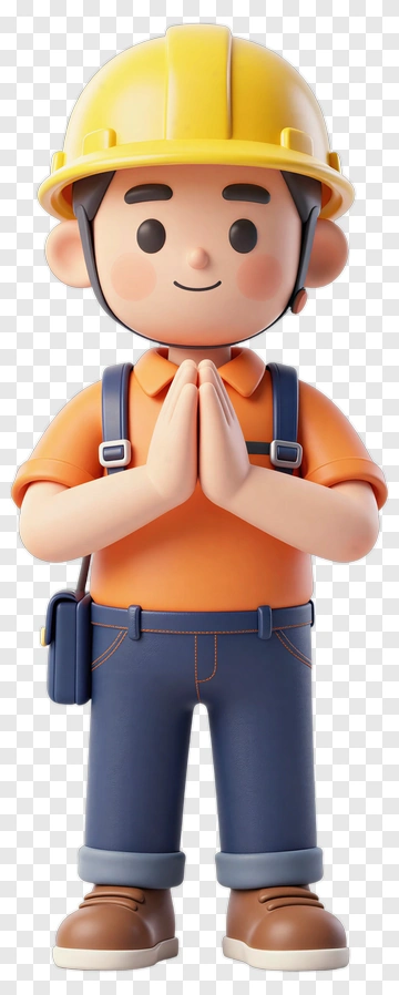 3D Construction Worker Posing With Hands Together PNG