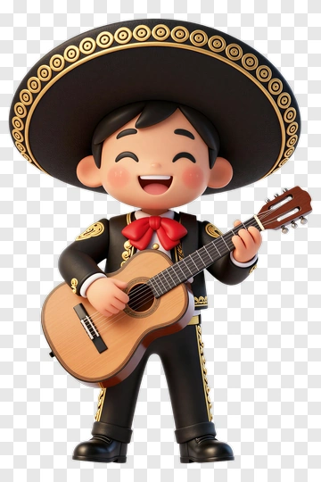 Cartoon Mariachi Boy Playing Guitar PNG