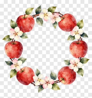 Watercolor Apple Wreath With Flowers PNG