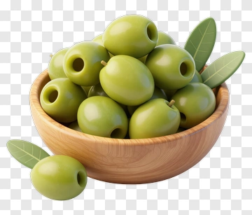 Wooden Bowl Of Green Olives PNG