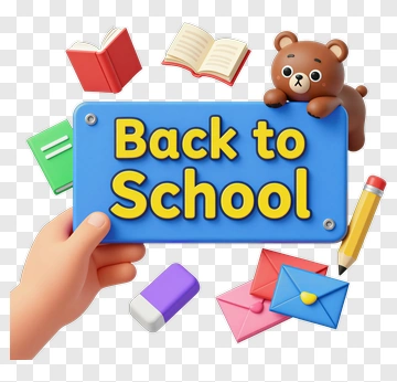 Back To School Sign With Books And School Supplies PNG