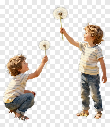 Children Holding Dandelions PNG
