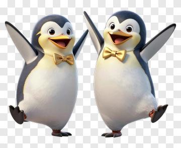 Cartoon Penguins Celebrating Together PNG