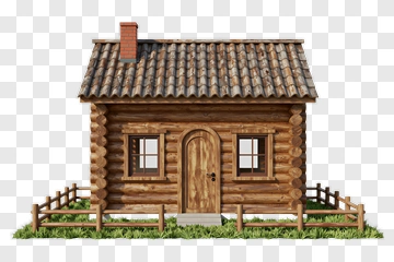 Log Cabin With Fence PNG