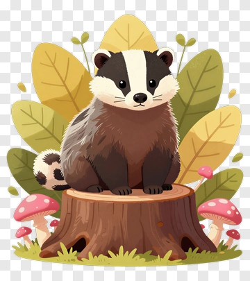 Cartoon Badger Sitting On A Tree Stump PNG