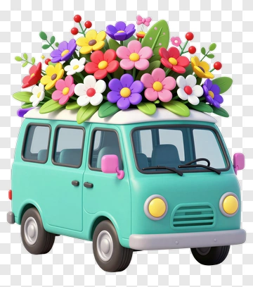 Colorful Van With Flower Arrangement PNG
