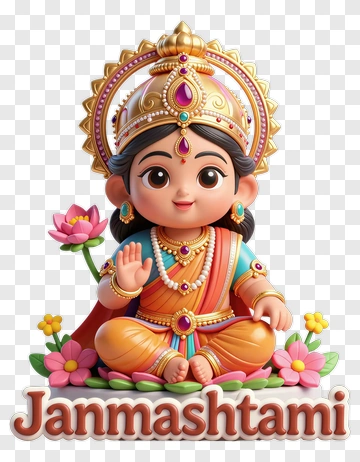 Cartoon Krishna Holding A Flower For Janmashtami PNG