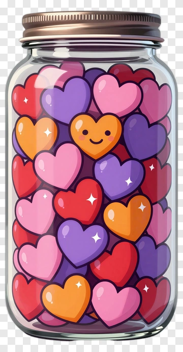 Colorful Heart Jar Filled With Cute Hearts PNG