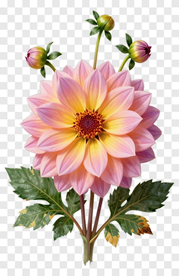 Pink Dahlia Flower With Buds PNG