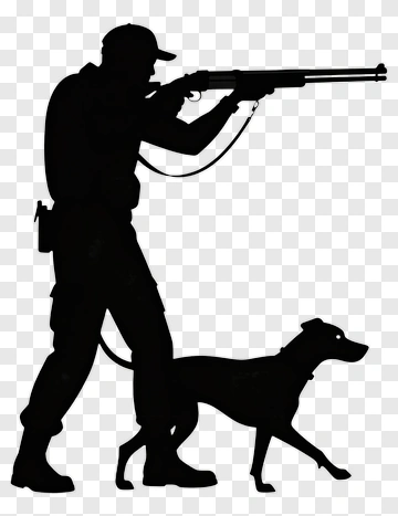 Hunter With Dog Holding A Rifle PNG