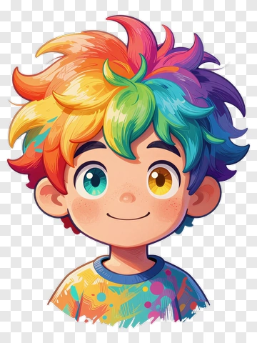 Colorful Cartoon Boy With Rainbow Hair PNG