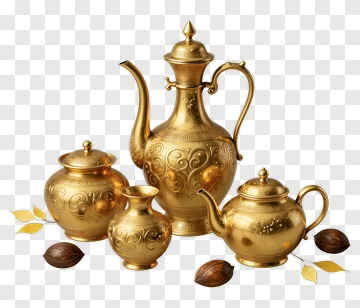 Ornate Golden Tea Set With Decorative Elements PNG