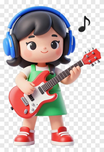 Cartoon Girl Playing A Red Guitar PNG