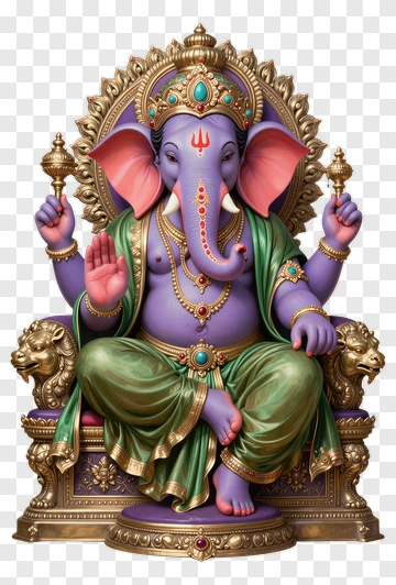 Colorful Ganesh Sitting On Throne PNG