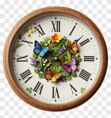 Colorful Floral Clock With Butterflies PNG