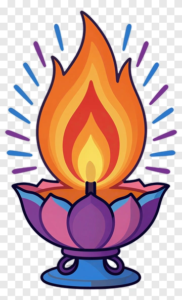 Colorful Diya With Flame PNG