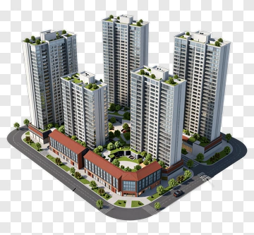 Modern Apartment Complex With Surrounding Greenery PNG