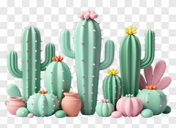Colorful Cacti Arrangement With Flowers PNG