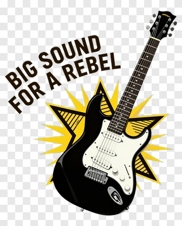Electric Guitar With Bold Text PNG