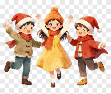 Happy Children Celebrating Christmas PNG