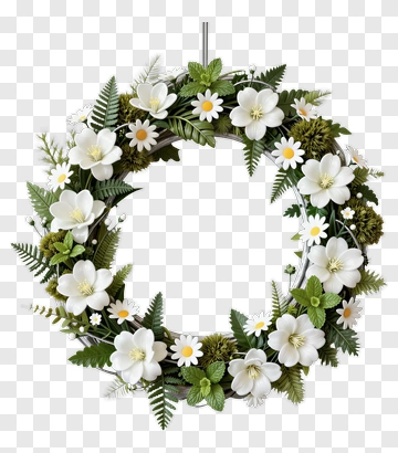 Floral Wreath With White Flowers And Greenery PNG