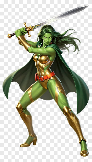 Superhero Woman Holding A Sword PNG