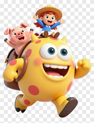 Cartoon Character Riding A Happy Monster With A Pig PNG
