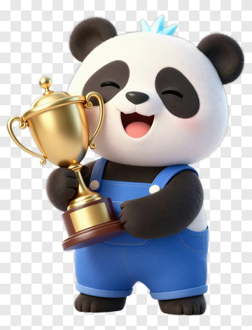 Cartoon Panda Holding A Trophy PNG