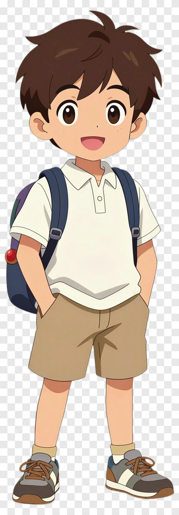 Cartoon Boy With Backpack PNG