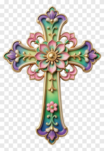 Ornate Floral Cross PNG