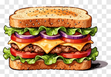Cartoon Hamburger With Lettuce And Cheese PNG