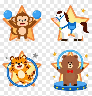 Cartoon Animals In Star Frames PNG