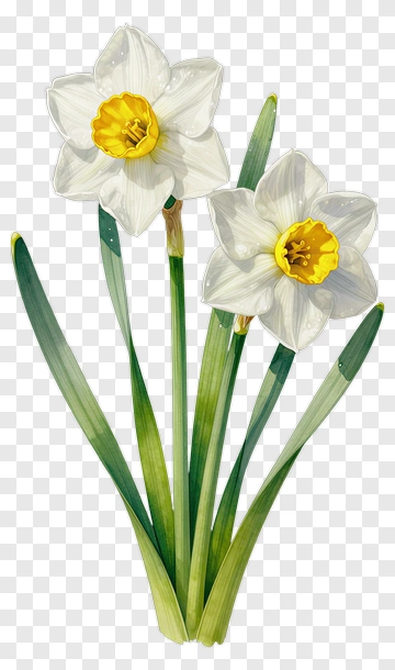 White Daffodil Flowers With Yellow Centers PNG