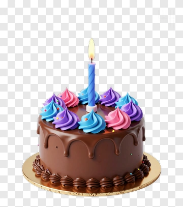 Chocolate Birthday Cake With Colorful Frosting And Candle PNG