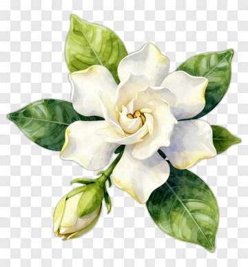 White Gardenia Flower With Leaves PNG
