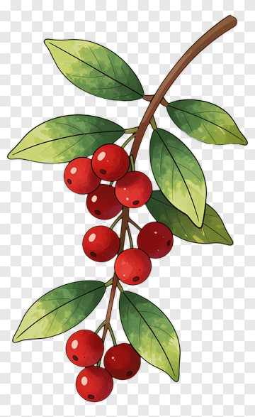 Cartoon Berry Branch With Green Leaves PNG