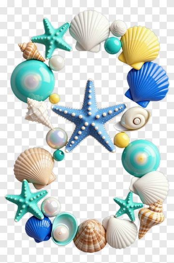 Colorful Seashell And Starfish Number Eight PNG
