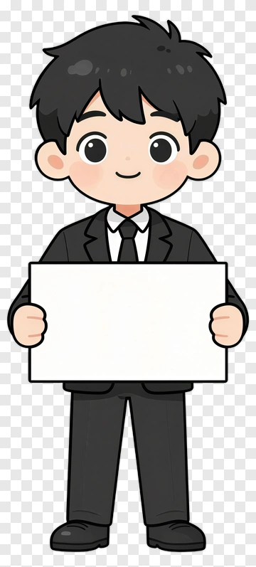 Cartoon Boy Holding A Blank Sign PNG