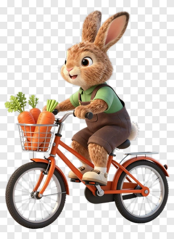 Cartoon Rabbit Riding A Bicycle With Carrots PNG