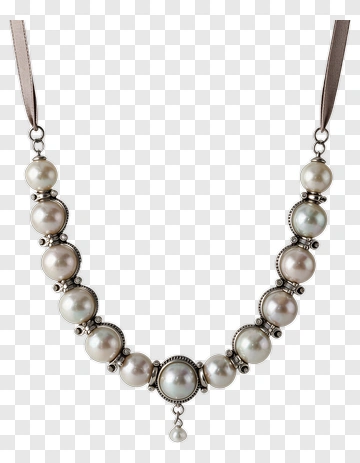 Elegant Pearl Necklace With Silver Accents PNG