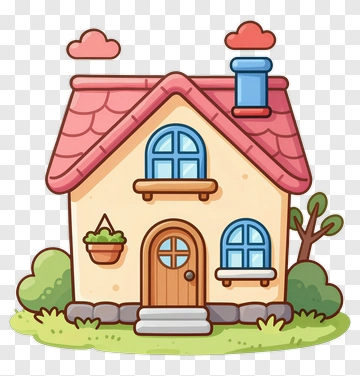 Cartoon House With Garden PNG
