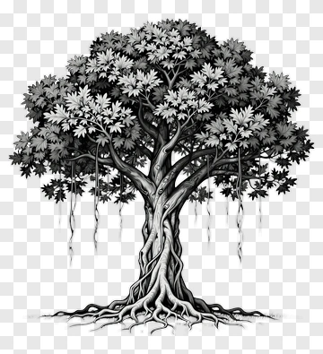 Detailed Black And White Tree Illustration PNG