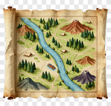 Treasure Map With River And Mountains PNG