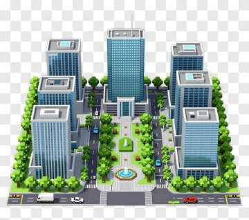 City Park With Modern Skyscrapers PNG