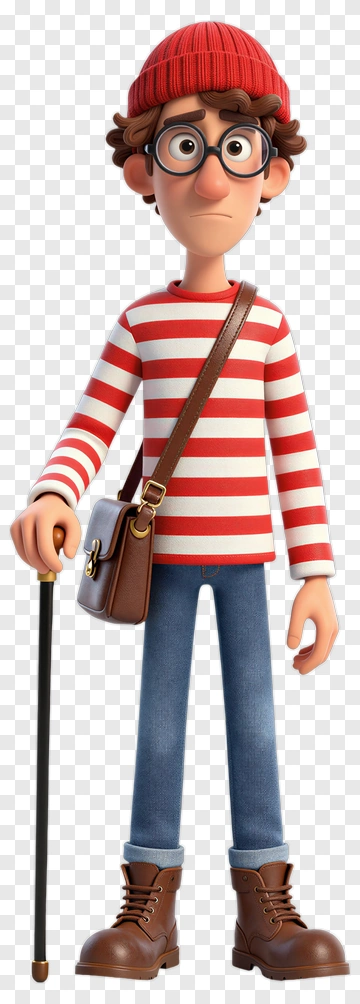 3D Character In Striped Shirt And Beanie PNG