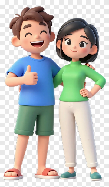 Cartoon Couple Smiling Together PNG